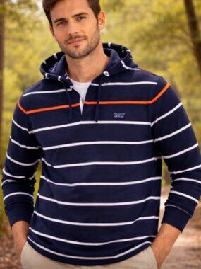 L.L. Bean Men’s Lakewashed Rugby Striped Hoodie Size Large